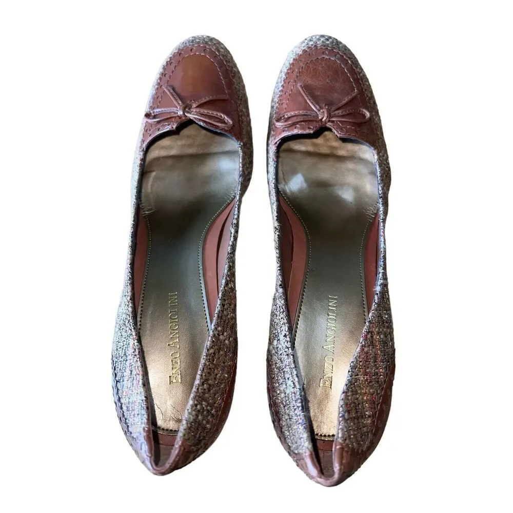Enzo Angiolini Flexo Keiran Medium Brown Fabric Round Toe Pumps Wmns Sz 10 READ